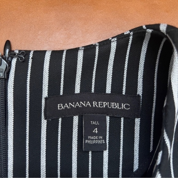 Banana Republic Black Grey Striped  Pinstriped Fitted Midi Shift Dress 4 Tall - Picture 6 of 15
